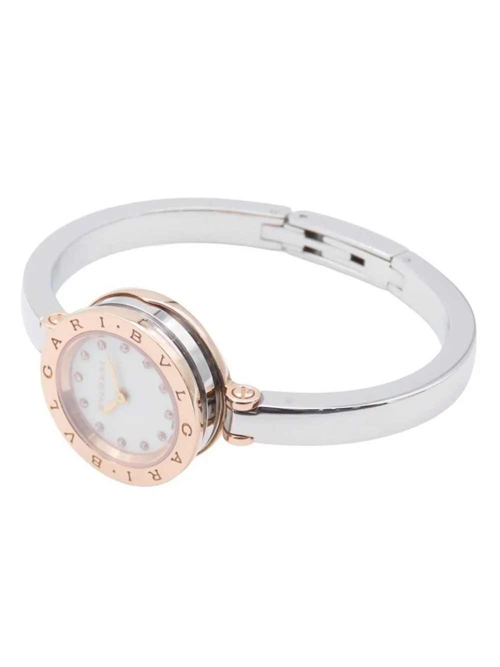 Bvlgari B.Zero1 12 S White SS 18K Pink Gold Diamond Bangle Watch